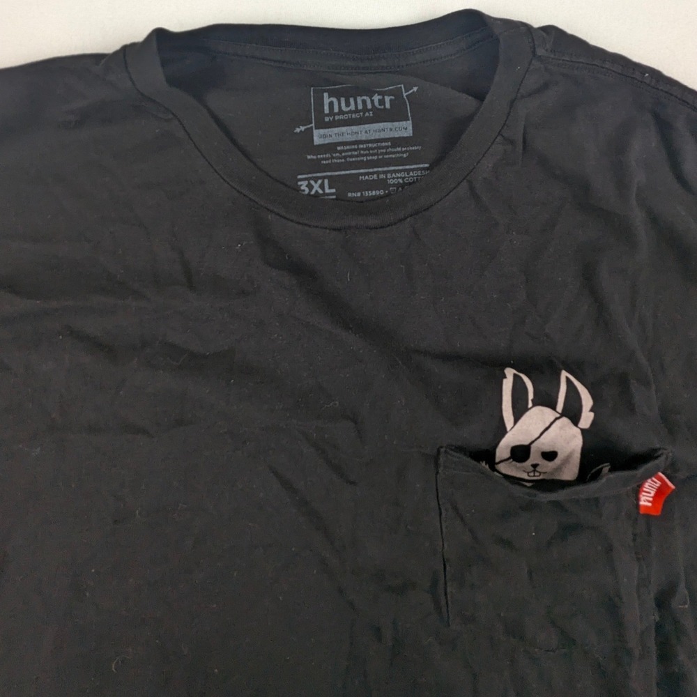 Pirate Bunny Mens 3XL Black Peek a Boo Pocket T-Shirt Rabbit Graphic Huntr - Picture 4 of 11